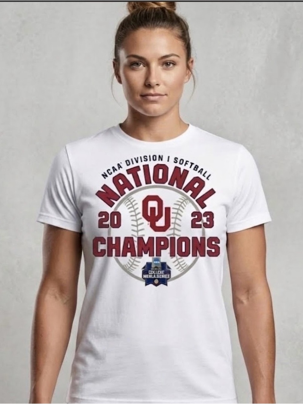 OU SOFTBALL 2023
Champion White T with Crimson 
OU National Champions UNISEX XL